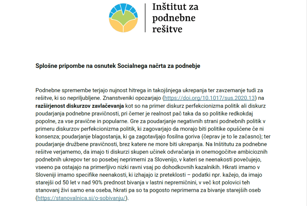 pripombe IPREŠ socialni načrt za podnebje